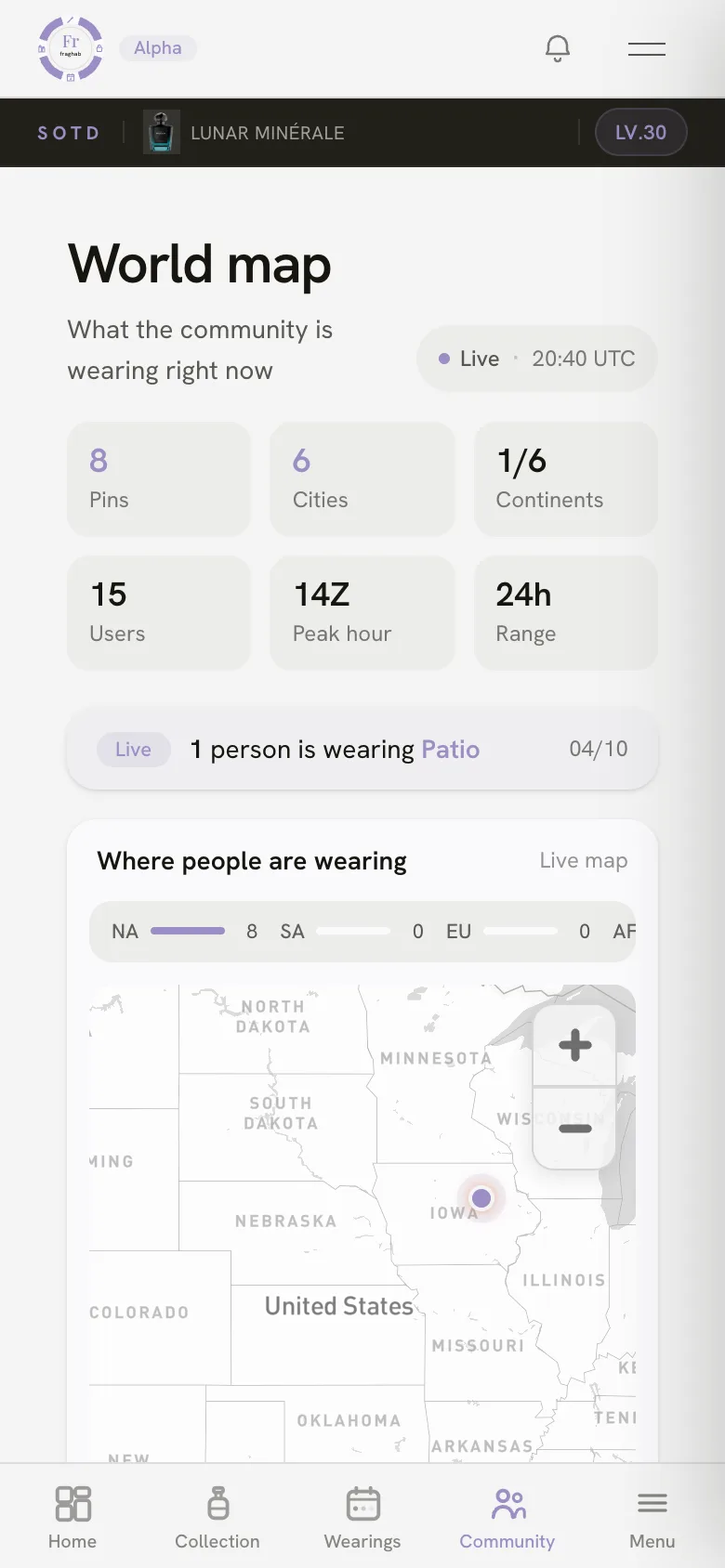 Fraghab SOTD world map with live community fragrance wearings